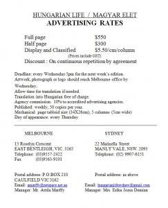 HL Advertising rates (Hirdetések)
