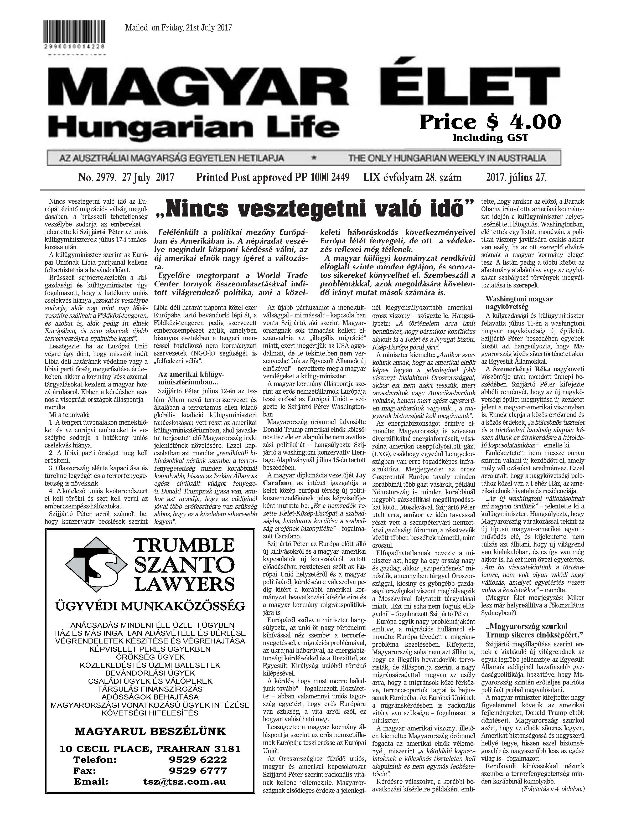 cimlap Magyar Elet 2017. júl.27