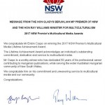 1-Gladys Berejiklian and Ray Williams message