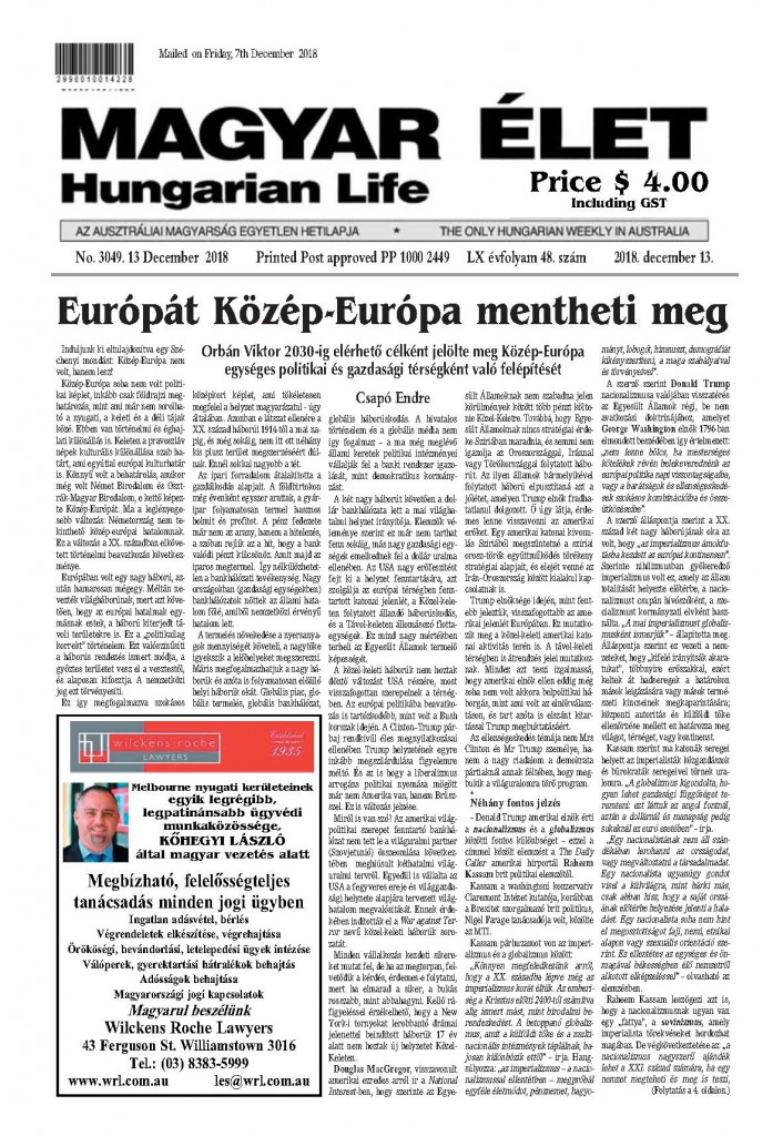 cim Magyar Elet 2018. dec. 13