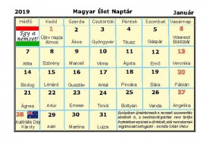 1-Naptár 2019 Január A5 (MAGYAR NAPTÁR)
